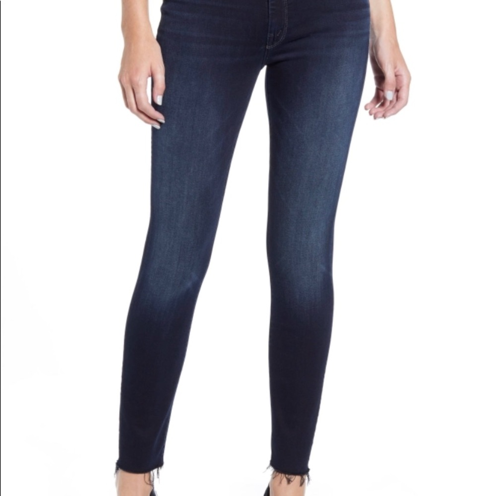 Mother Looker Ankle Fray Jeans Dark Blue Last Call